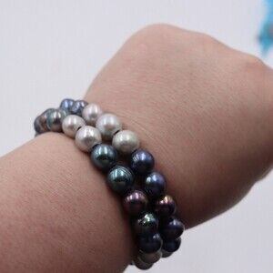 Colorful Pearl Beaded Bracelet set of Two Elastic Bracelets
